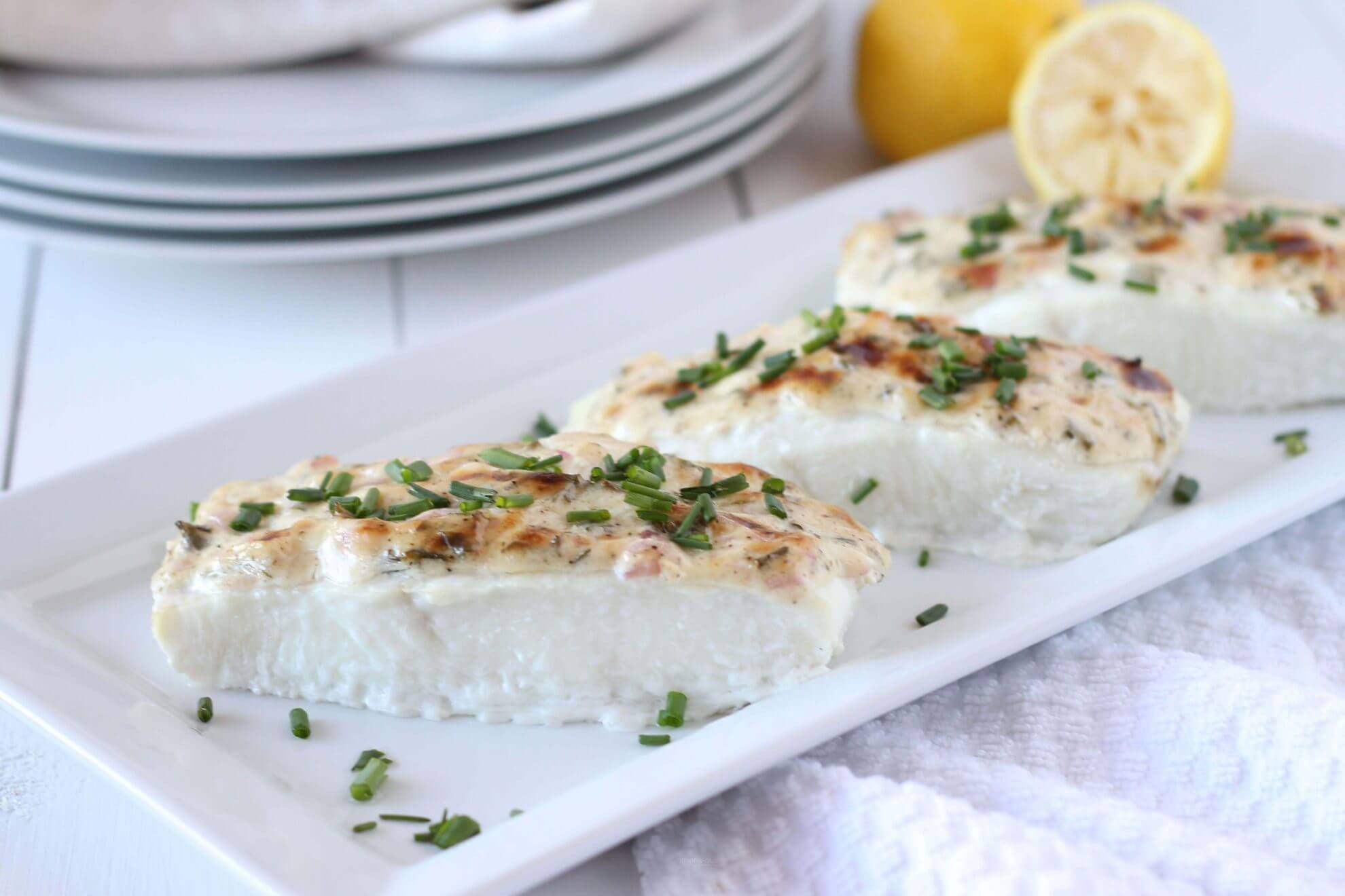 Baked Halibut with Herbed Mayonnaise Crust Downshiftology