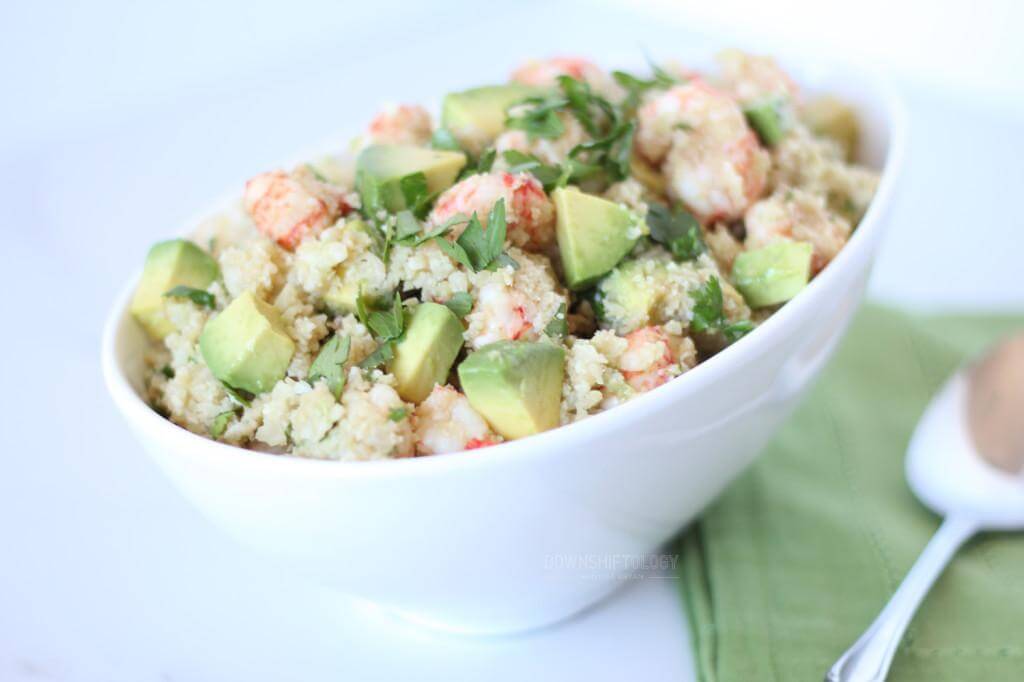 asian cauliflower rice with ginger shrimp (gluten-free, paleo)