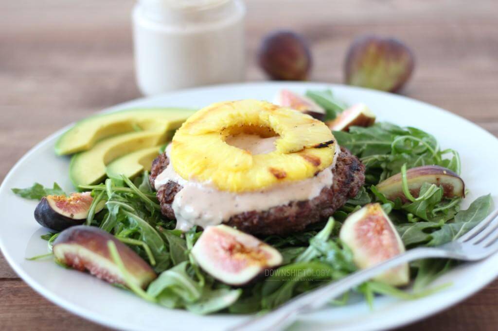 pineapple burger bowl with sweet fig mayonnaise