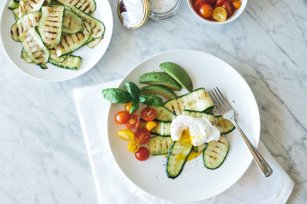 poached egg with truffle salt grilled zucchini