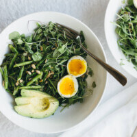 Arugula, asparagus and avocado breakfast salad. A delicious and nutrient-dense way to start your day!