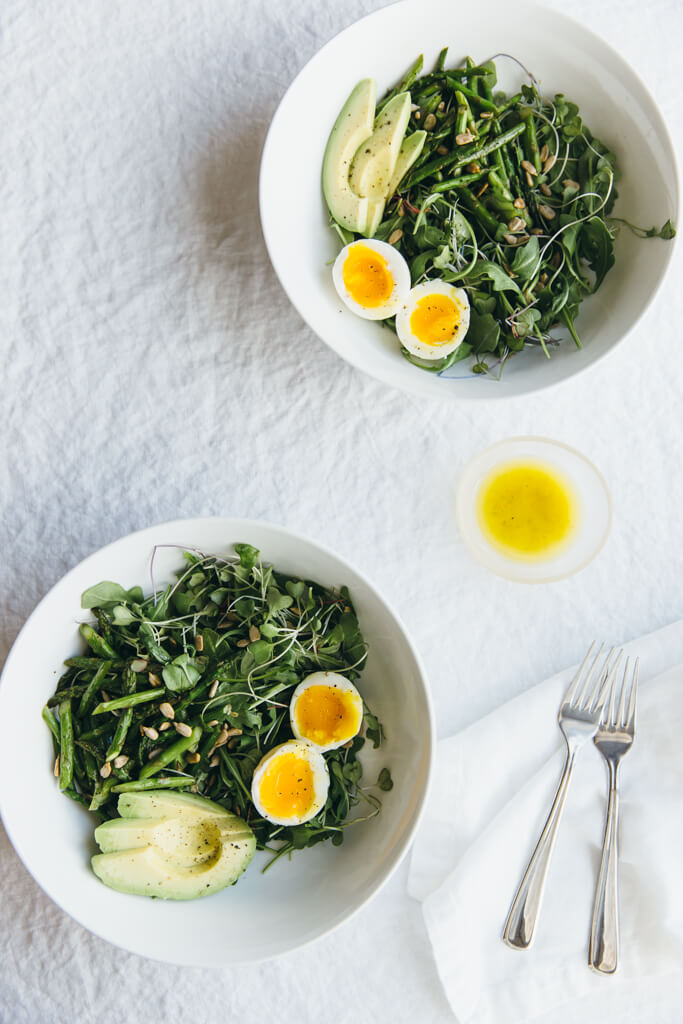 Arugula, asparagus and avocado breakfast salad. A delicious and nutrient-dense way to start your day!