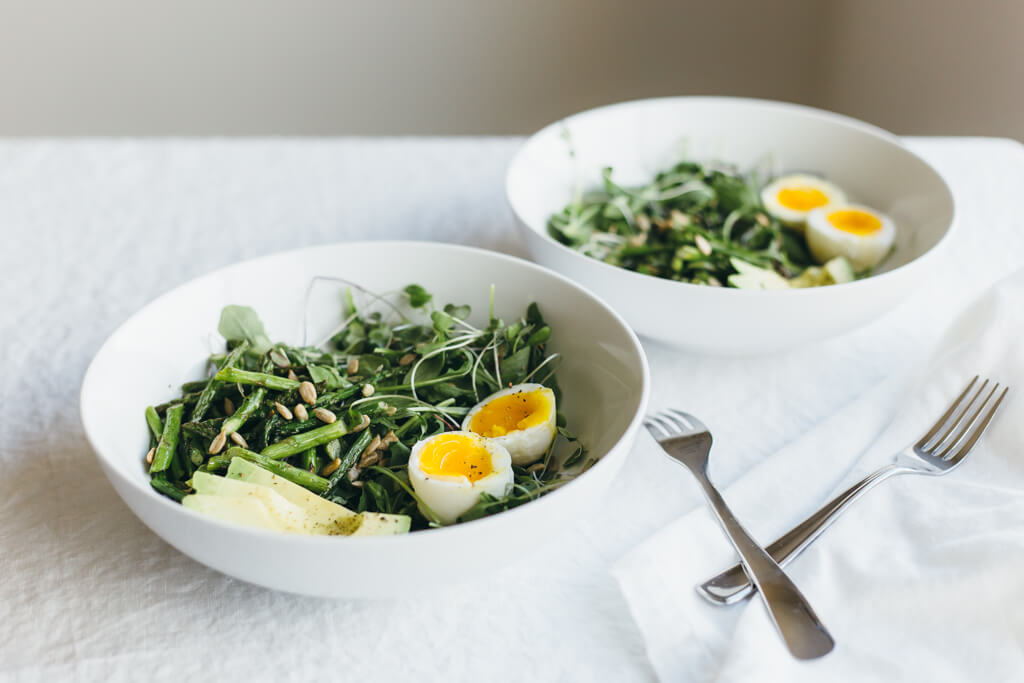 Arugula, asparagus and avocado breakfast salad. A delicious and nutrient-dense way to start your day!