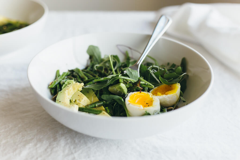 Arugula, asparagus and avocado breakfast salad. A delicious and nutrient-dense way to start your day!