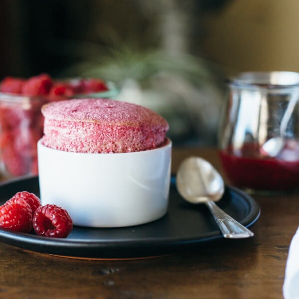 (gluten-free, paleo) Raspberry souffle. A fruity sweet dessert that's perfect for any special occasion.