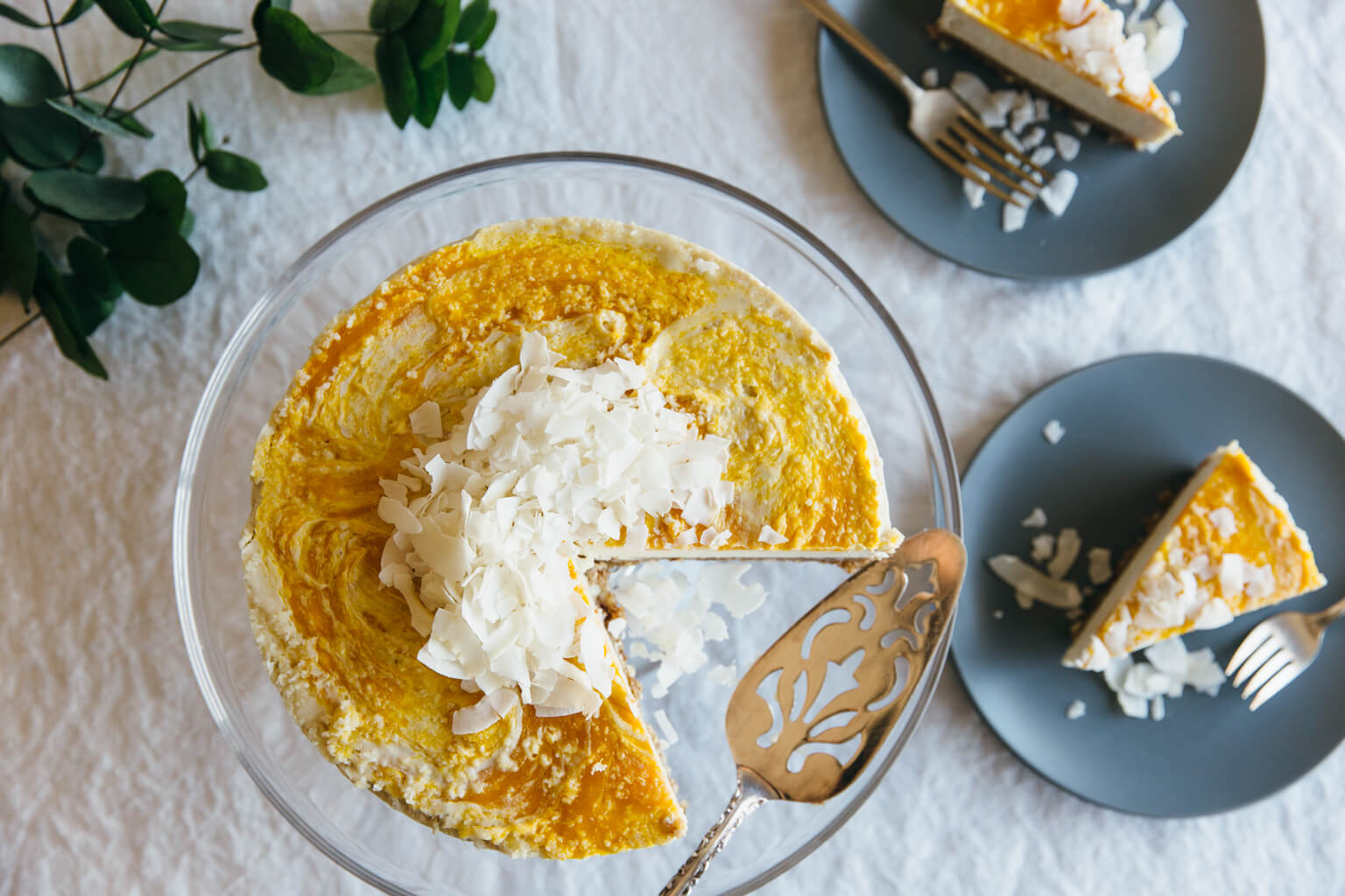 Raw coconut, macadamia and mango cheesecake. Gluten-free, dairy-free, paleo. 