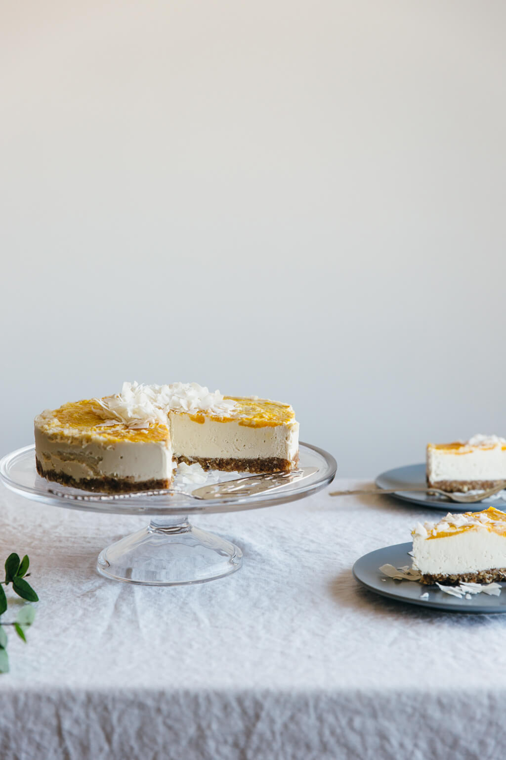 Raw coconut, macadamia and mango cheesecake. Gluten-free, dairy-free, paleo. 