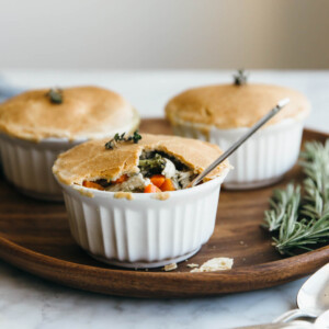 (gluten-free, paleo) Mini chicken pot pies. A healthy version of the classic chicken pot pie, served up in individual portions.