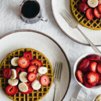 (gluten-free, vegan) Super seed buckwheat waffles. Nutrient-dense waffles made from buckwheat flour, sunflower seeds, pumpkin seeds and flax seeds.