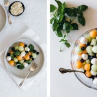 Melon mozzarella salad with basil. A delicious and healthy summer salad.