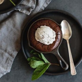 (Gluten-free and Paleo) Mini Skillet Brownies with Fresh Mint Chocolate Chip Ice Cream