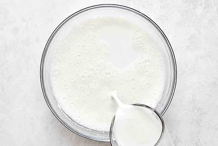 Step three of homemade yogurt: Combine everything.