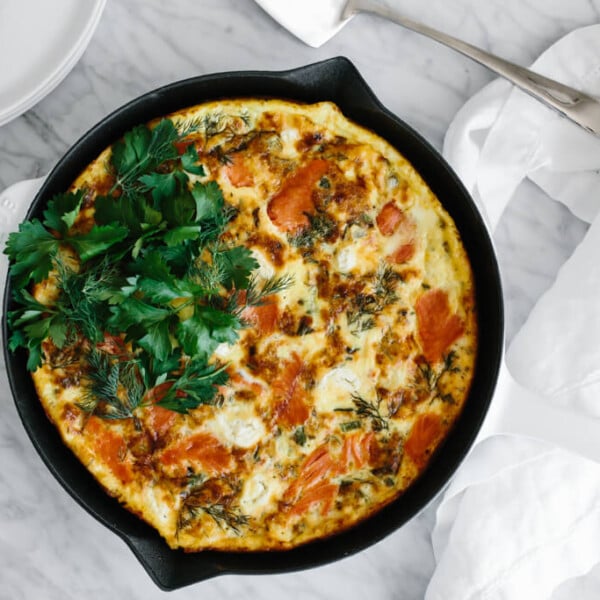 This healthy, smoked salmon frittata is the perfect breakfast (or Sunday brunch recipe). It's naturally gluten-free, paleo-friendly and is sure to impress. It can also be made dairy-free.