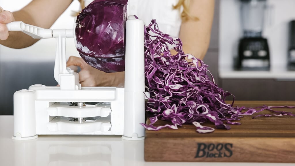 The spiralizer is one of my favorite kitchen tools. So today I'm sharing my favorite vegetables to spiralize along with veggie spiralizer tips and recipes. Learn how to spiralize cabbage.