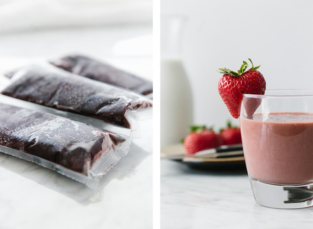(dairy-free) With only a few ingredients, this simple but delicious acai smoothie comes together quickly. Toss acai, strawberries, banana and nut milk into a blender. 