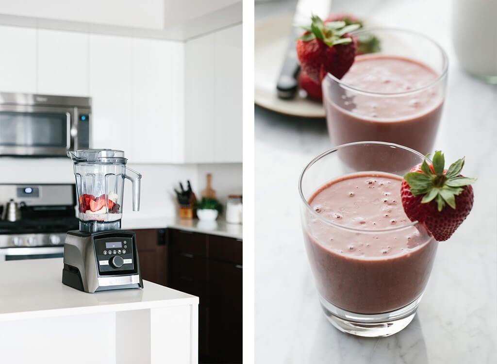 (dairy-free) With only a few ingredients, this simple but delicious acai smoothie comes together quickly. Toss acai, strawberries, banana and nut milk into a blender. 