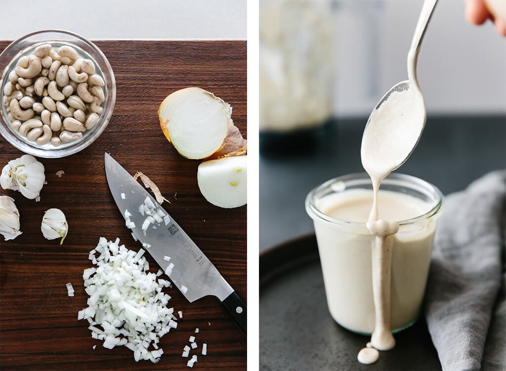 Making vegan alfredo sauce.