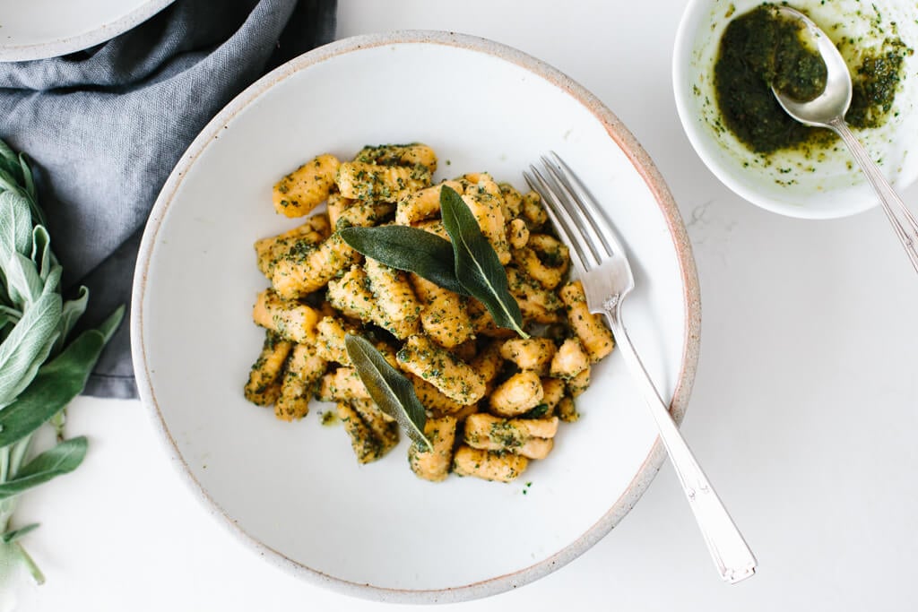 Sweet Potato Gnocchi with Sage Walnut Pesto (gluten-free, paleo)