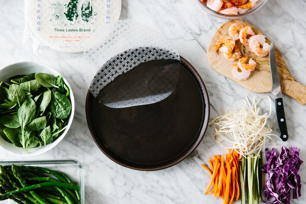 Making Vietnamese spring rolls.