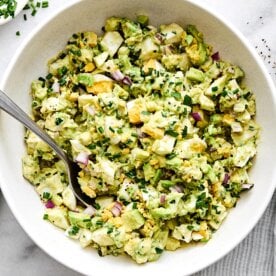 Avocado egg salad in a bowl.