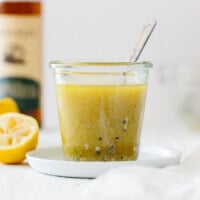 Dijon vinaigrette is a zesty and flavorful vinaigrette recipe made from Dijon mustard, lemon juice, white wine vinegar, minced garlic and olive oil.