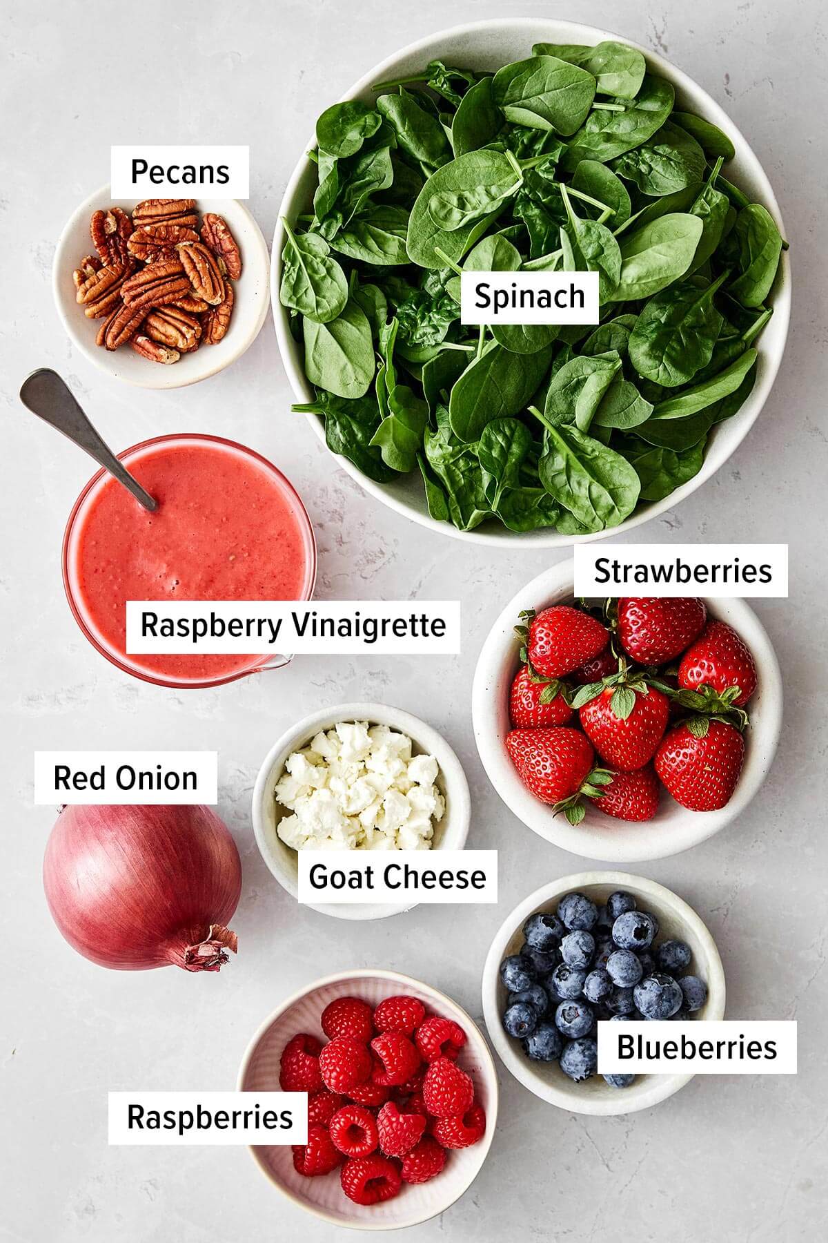 Berry spinach salad ingredients.