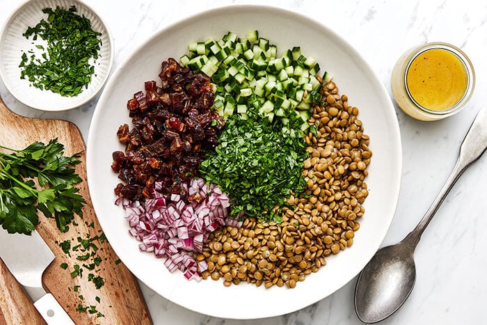 Lentil salad in a bowl.