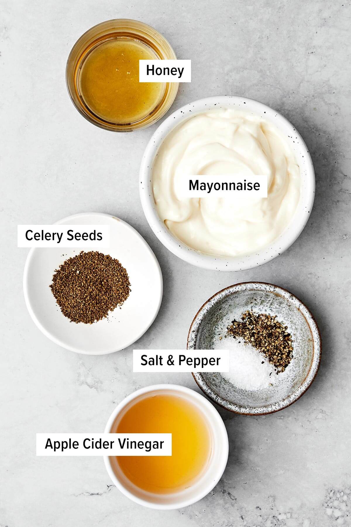 A homemade coleslaw dressing doesn’t get any better than this — tangy, slightly sweet, and perfectly creamy. Ingredients for coleslaw dressing.