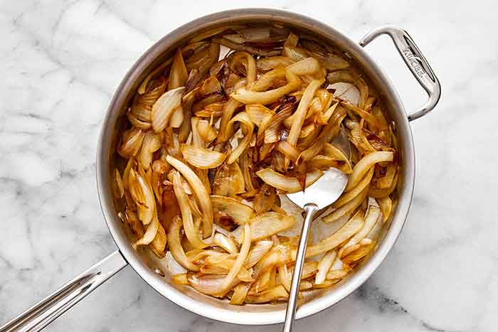 Step two of caramelized onions: continue caramelizing.