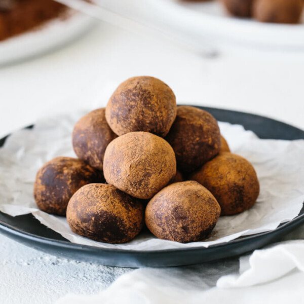 Peppermint truffles on a plate.
