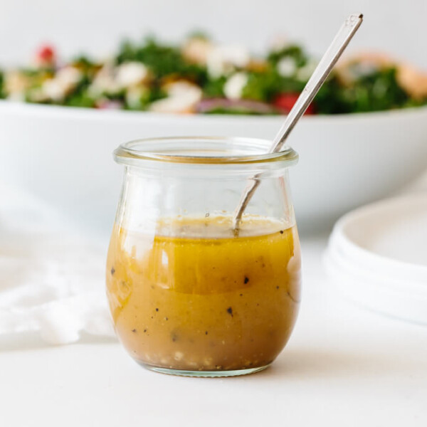 Apple cider vinegar dressing in a glass jar.
