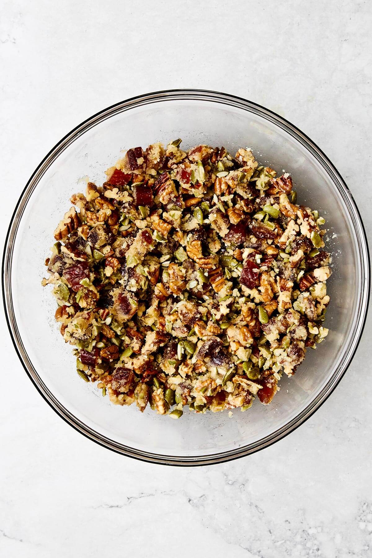Pecan crumble topping in a bowl.