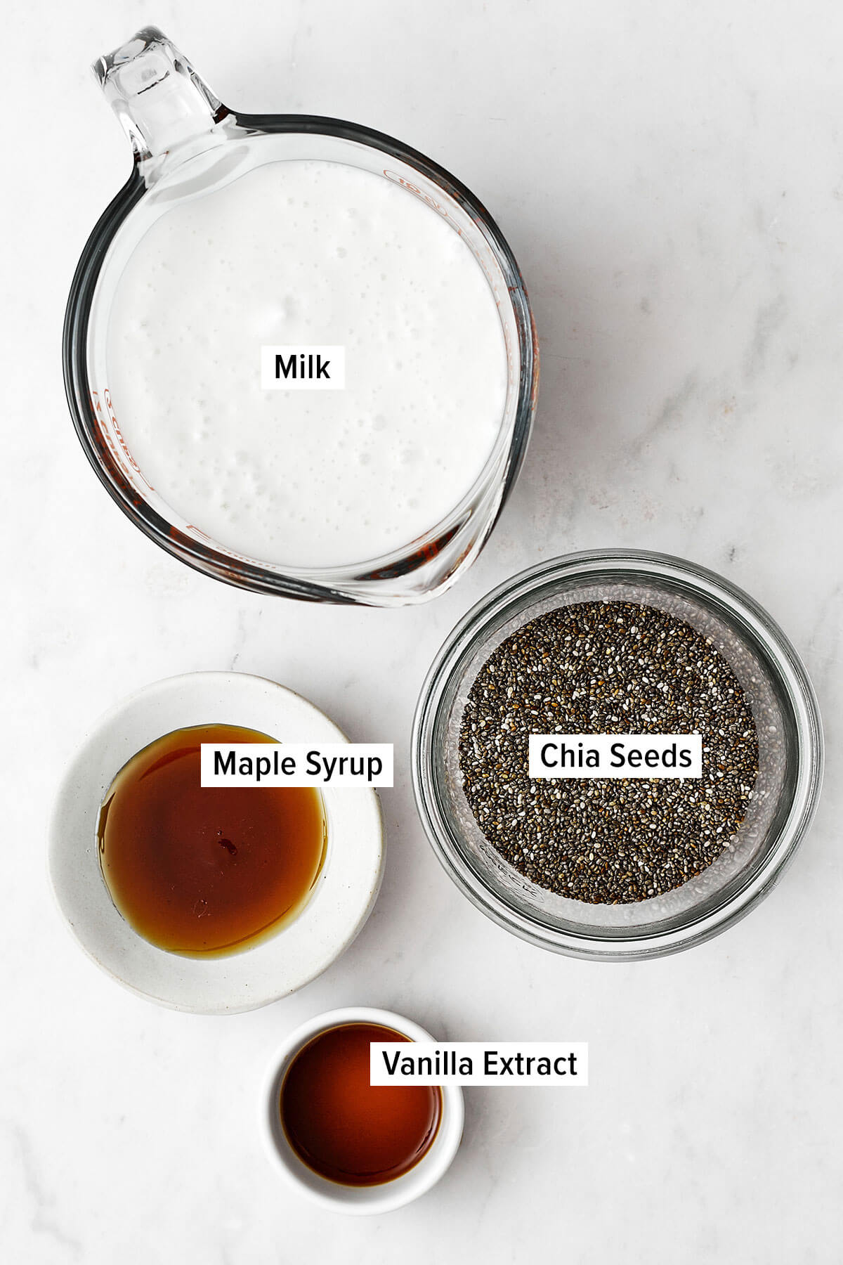 Make chia pudding for the week and you’ve got a healthy breakfast or snack right at your fingertips. Bonus — it's super easy to make! Ingredients for making chia pudding on a table