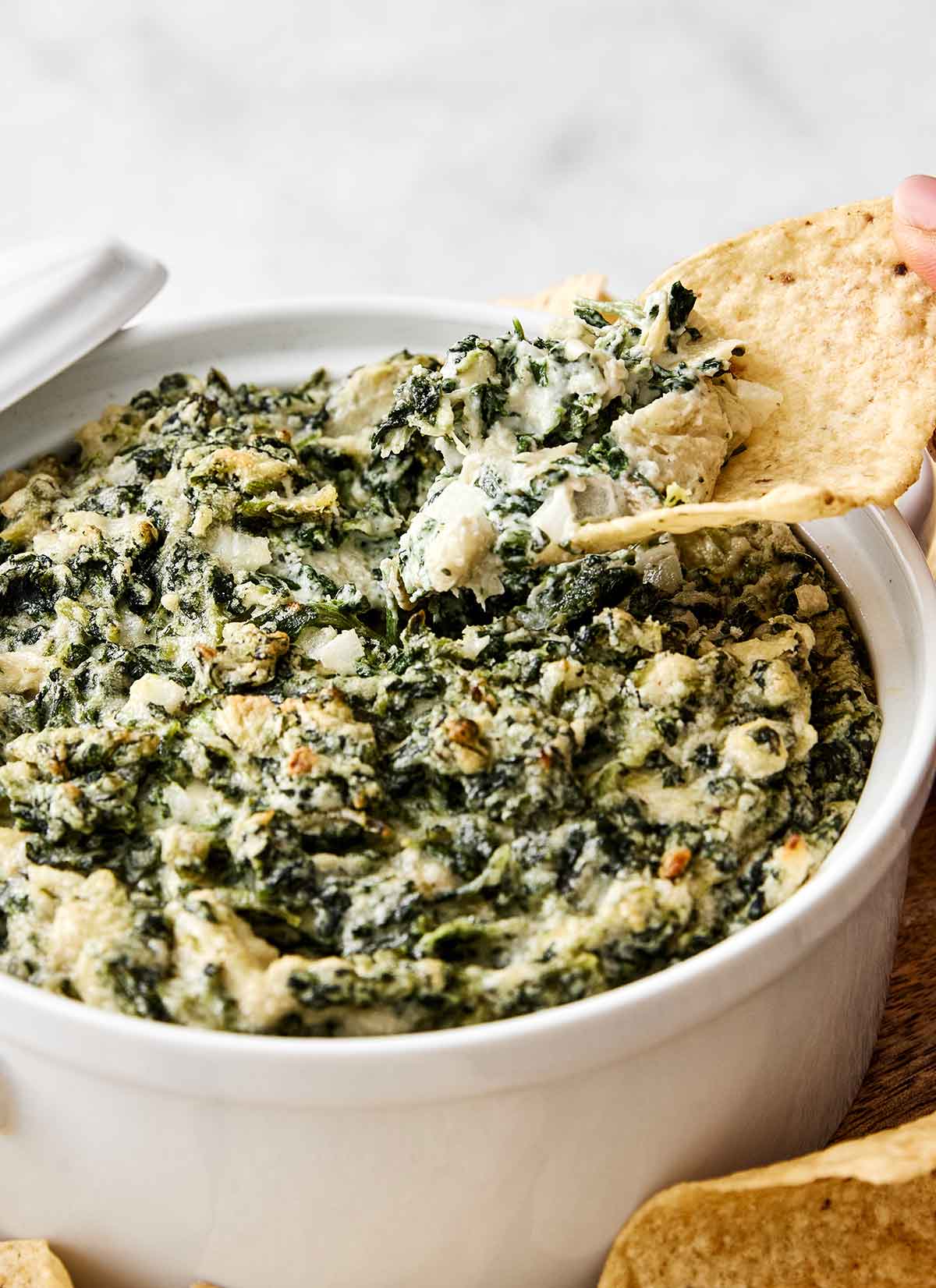 Healthy spinach artichoke dip appetizer.
