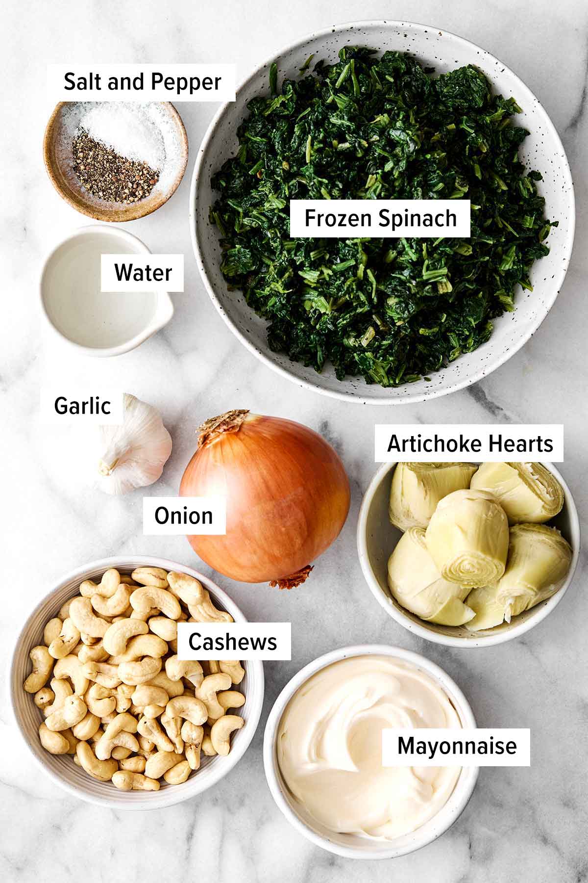 Healthy spinach artichoke dip ingredients.