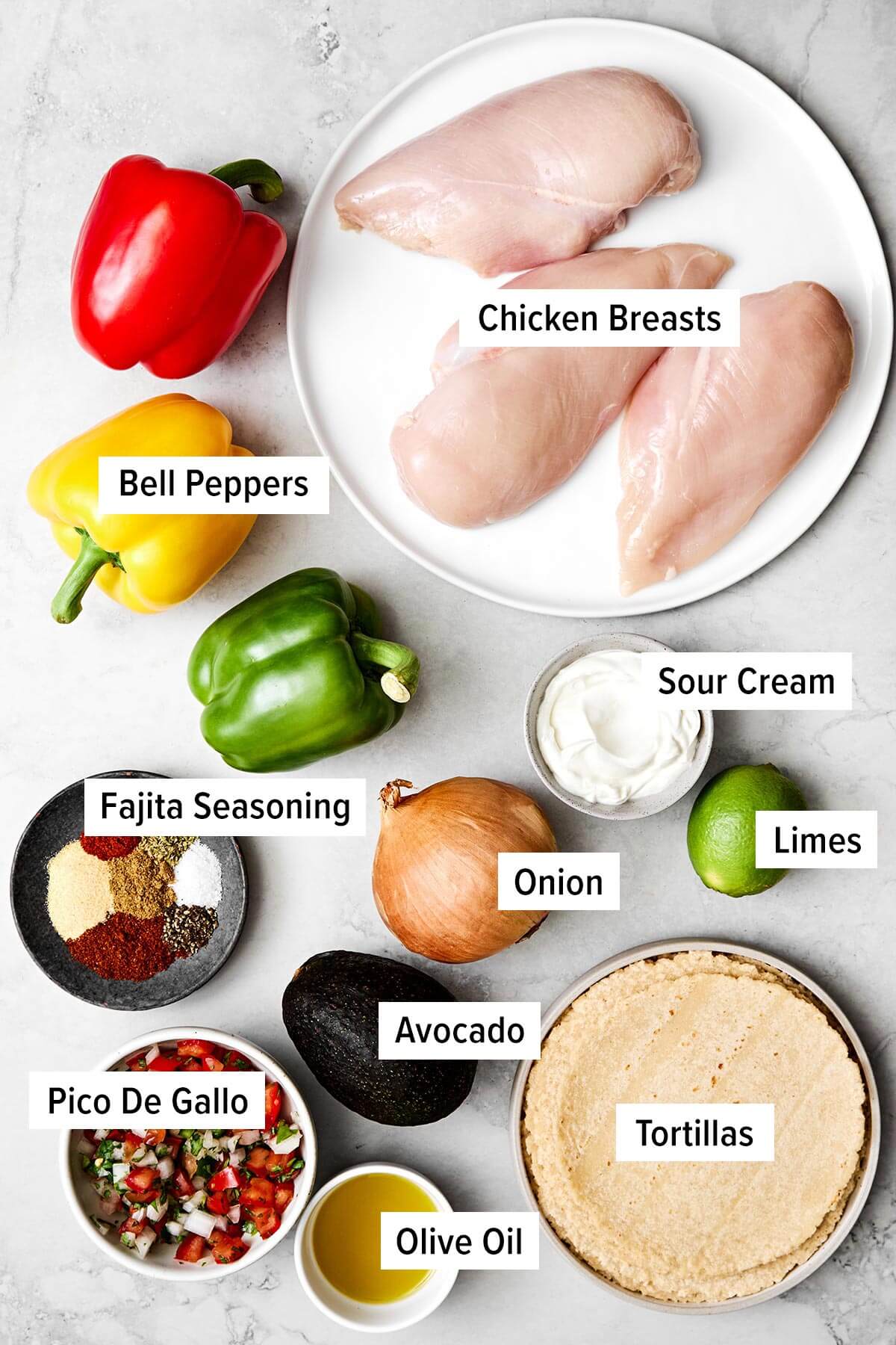 Enjoy these easy chicken fajitas with chicken and vibrant veggies tossed in the best fajita seasoning. Wrap them in tortillas for taco night! Ingredients for chicken fajitas.