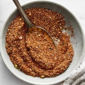 A bowl of homemade fajita seasoning.