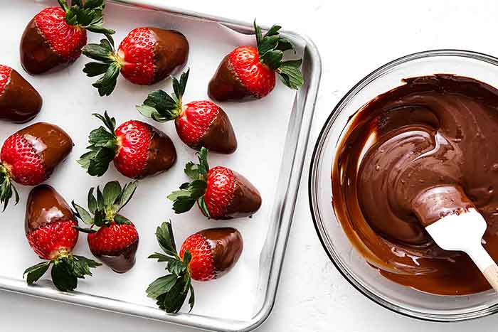 Step four of chocolate covered strawberries: let them rest.