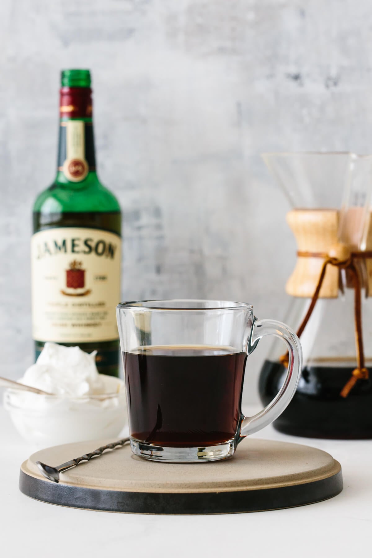 Making Irish Coffee on a table.