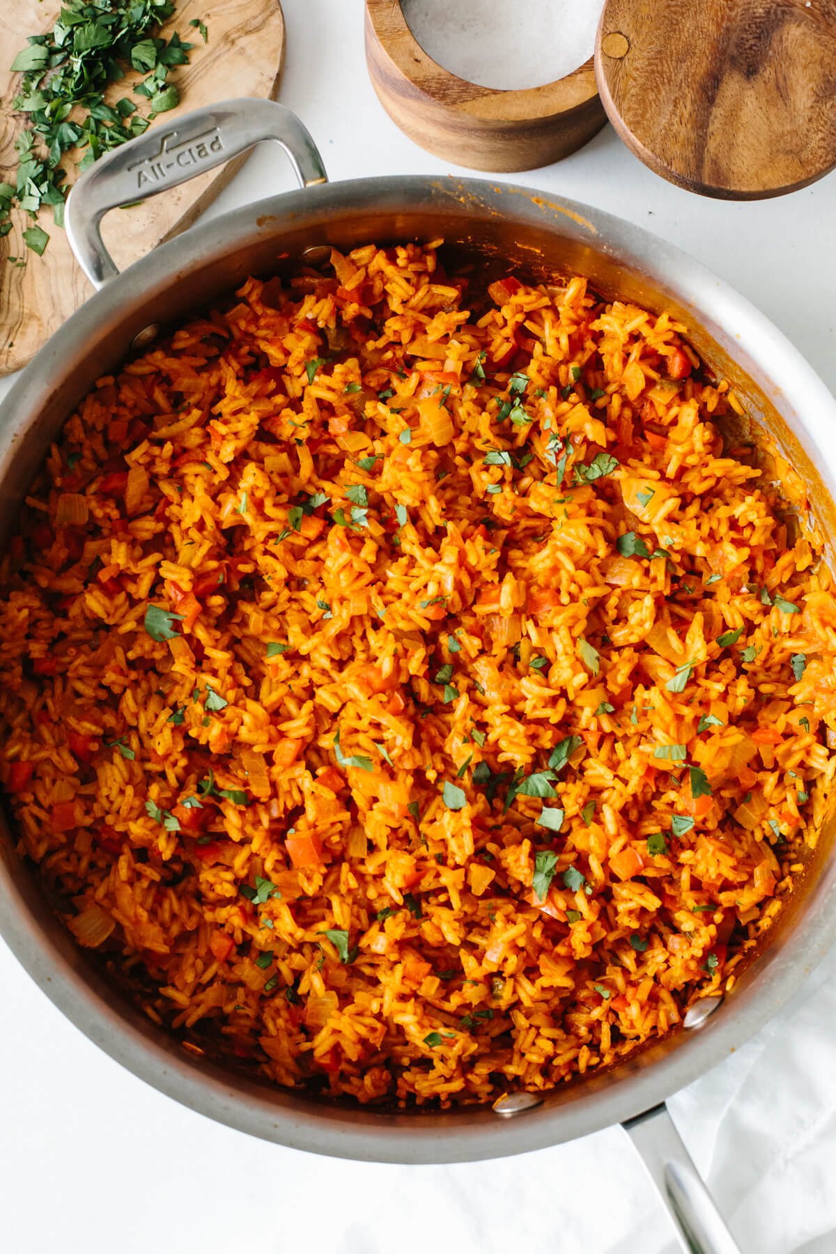 Mexican rice in a pan.