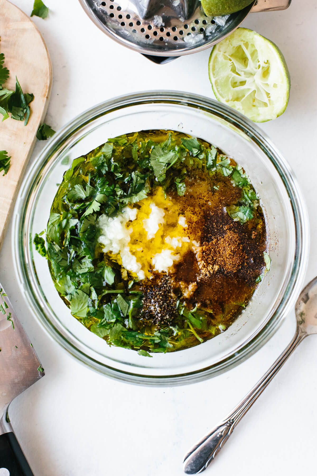 This carne asada marinade is packed with all the essential Mexican flavors! Carne asada marinade in a mixing bowl.