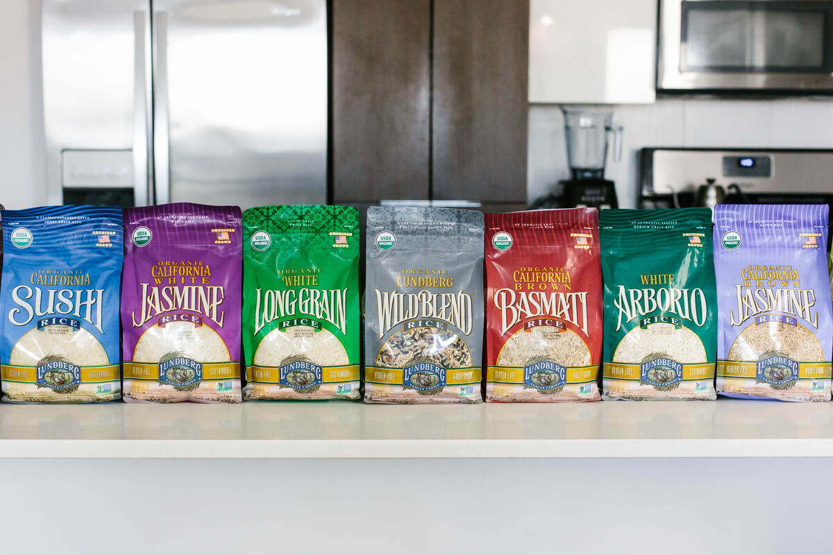 Different rice varieties in bags.