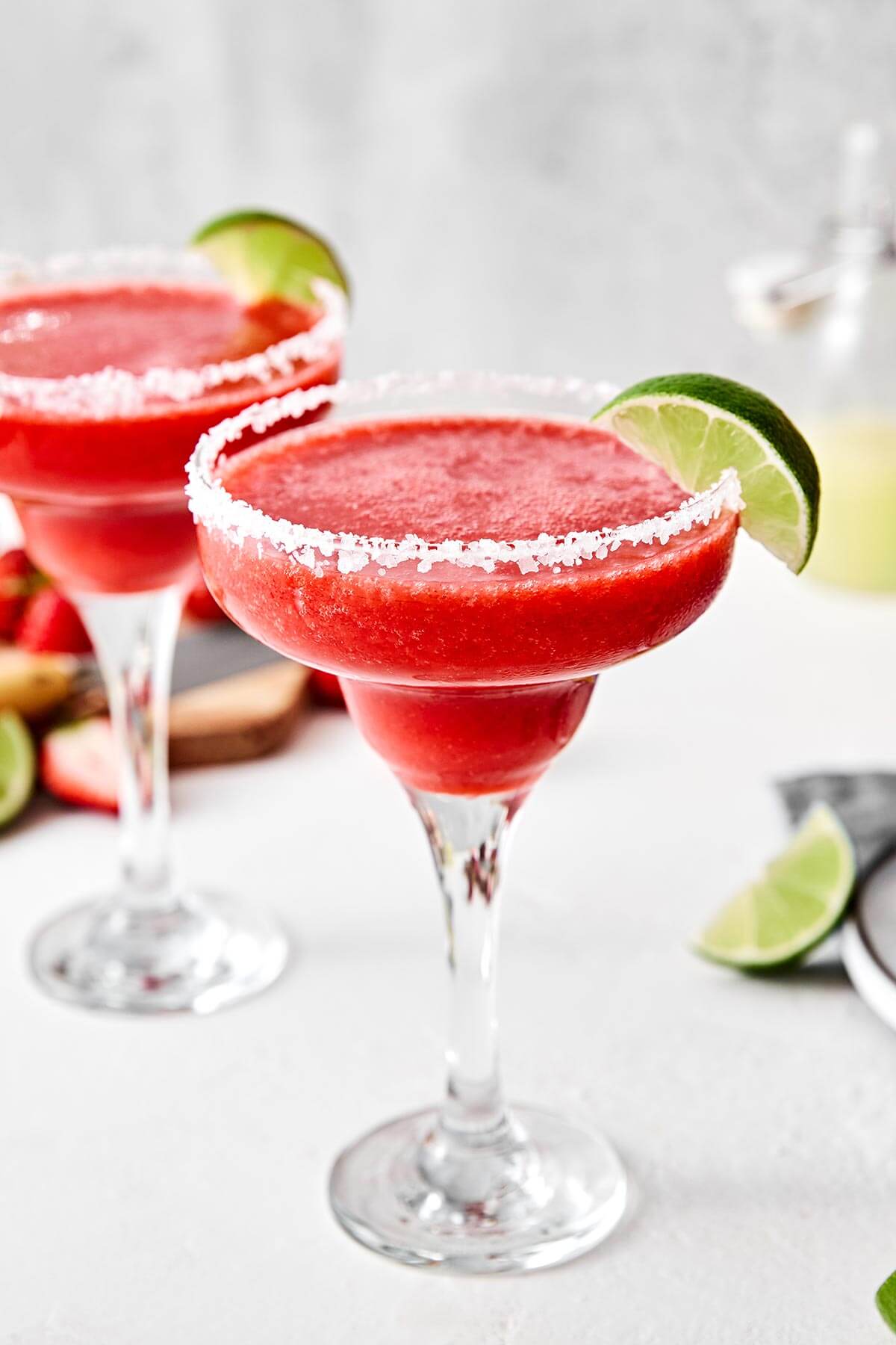 Glasses of strawberry margarita.