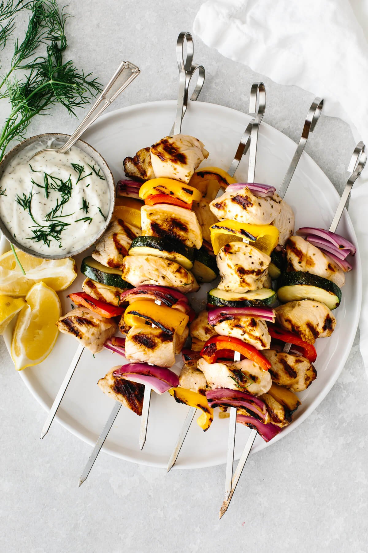 Chicken kabobs on a plate