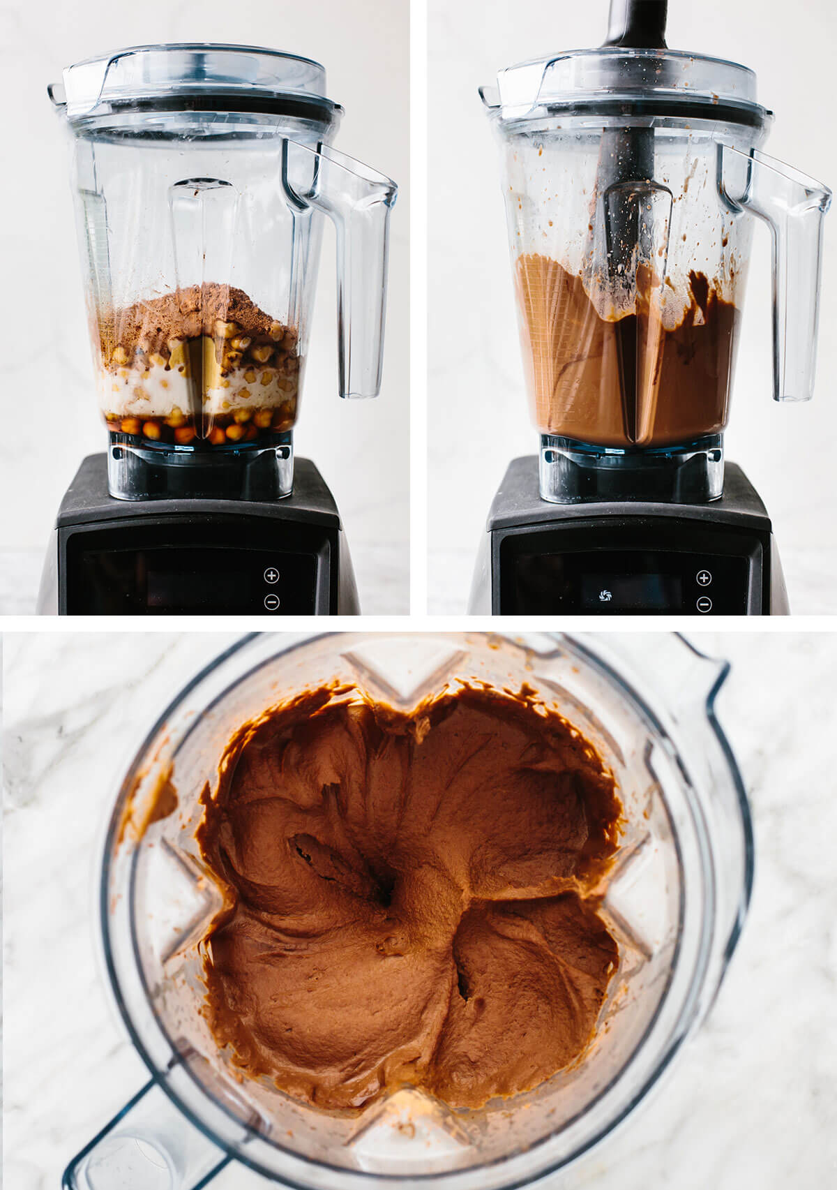 Making chocolate hummus in a Vitamix.
