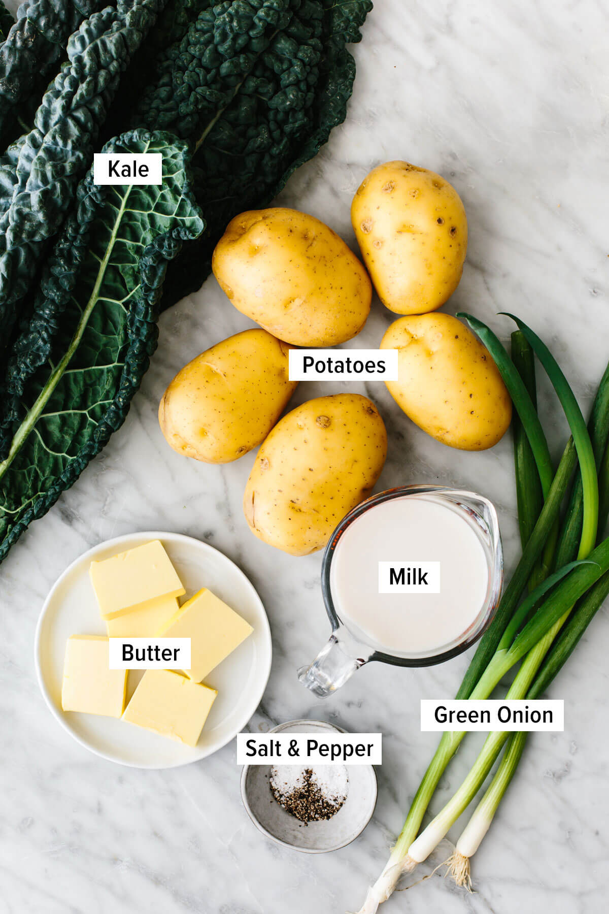 Colcannon ingredients on a table.