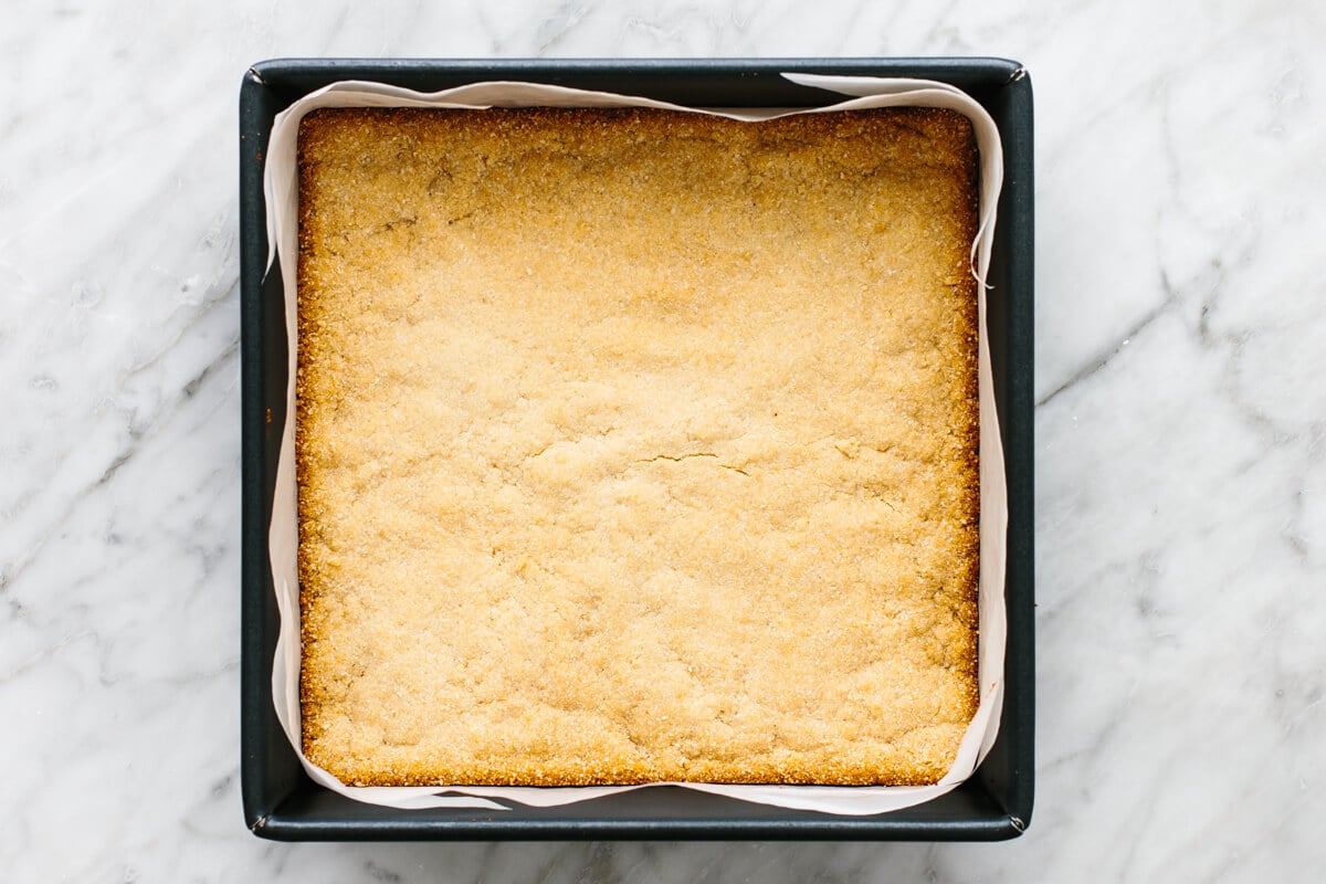 Crust in a pan for lemon bars
