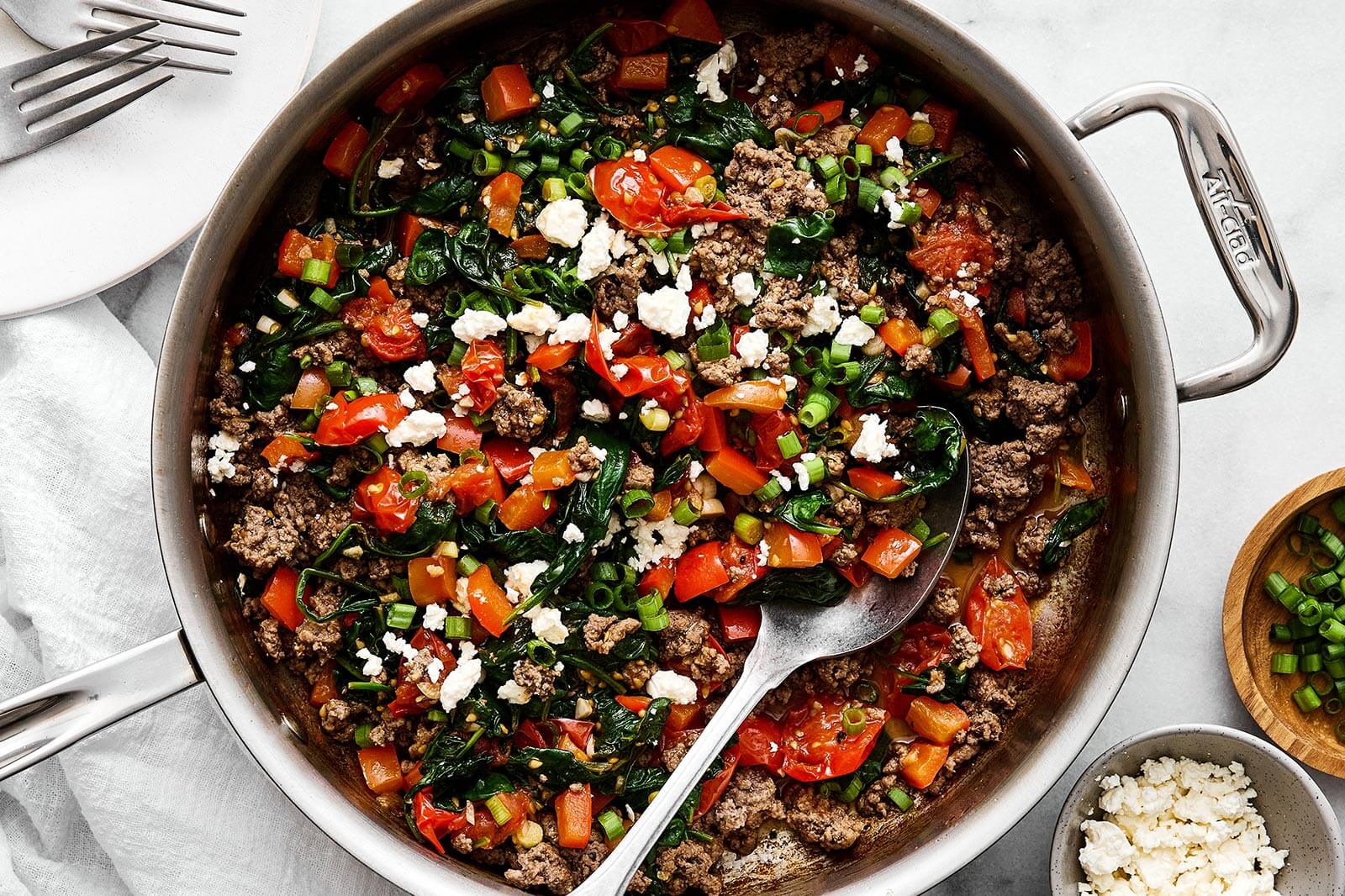 Mediterranean Ground Beef Stir Fry - Downshiftology