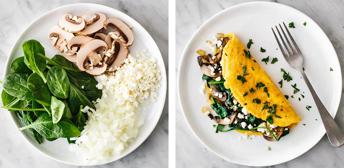 Spinach mushroom omelette on a plate