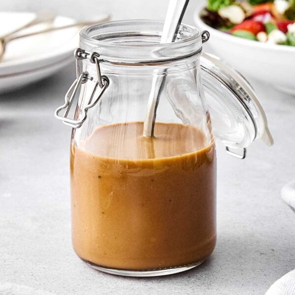Balsamic vinaigrette in a jar.